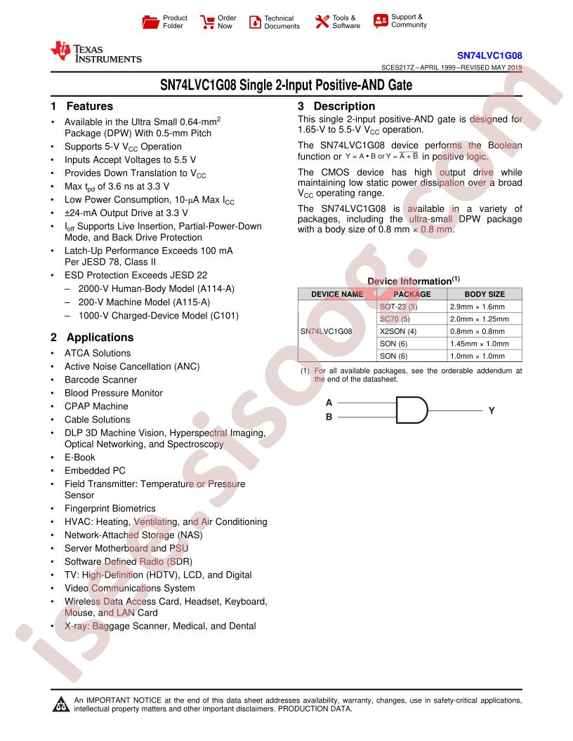 SN74LVC1G08 Datasheet