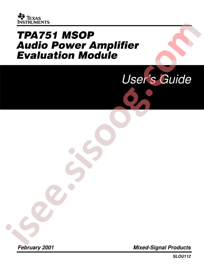 TPA751 EVM Users Guide