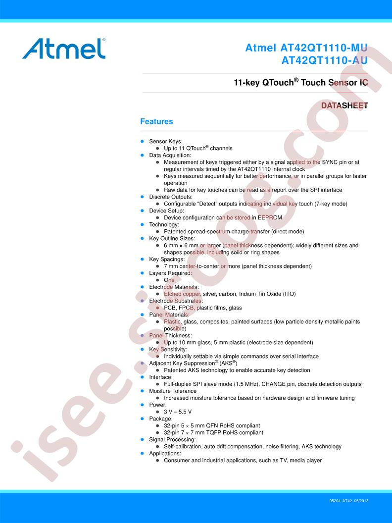 AT42QT1110-MU/AU Datasheet