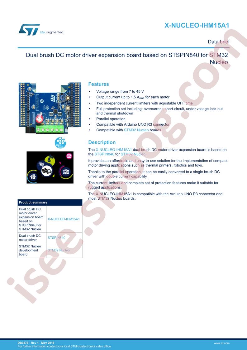 X-NUCLEO-IHM15A1 Data Brief