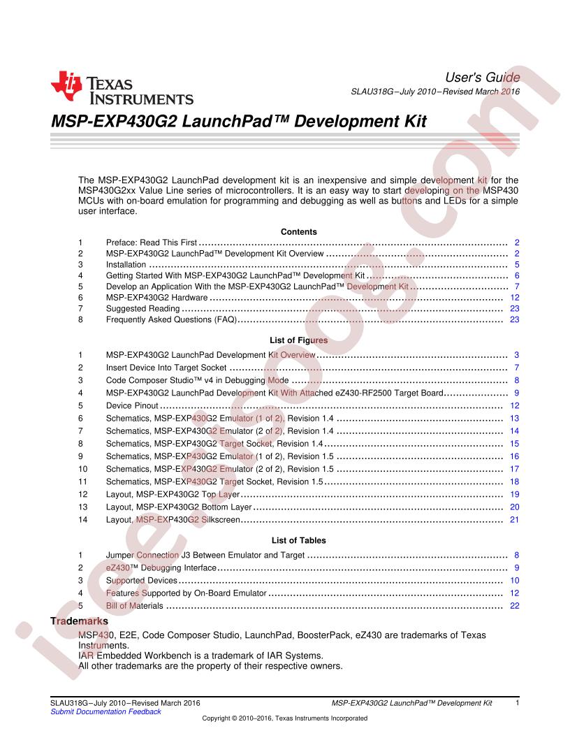 MSP-EXP430G2 User Guide