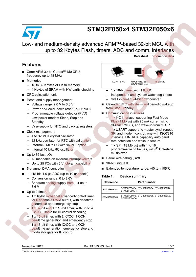 STM32F050x4/x6 Datasheet