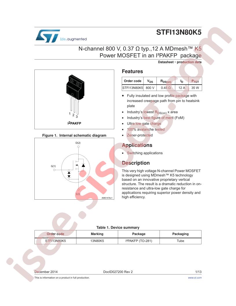 STFI13N80K5
