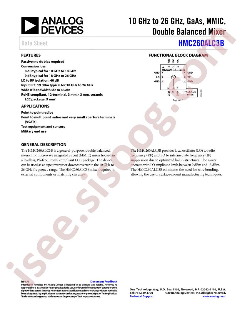 HMC260ALC3B Datasheet