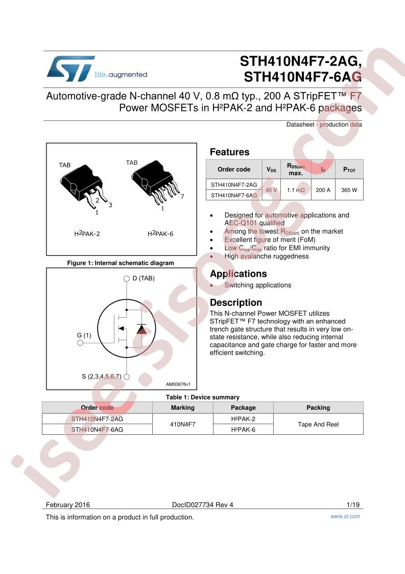 STH410N4F7-2AG, STH410N4F7-6AG