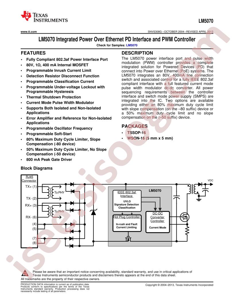 LM5070 Datasheet