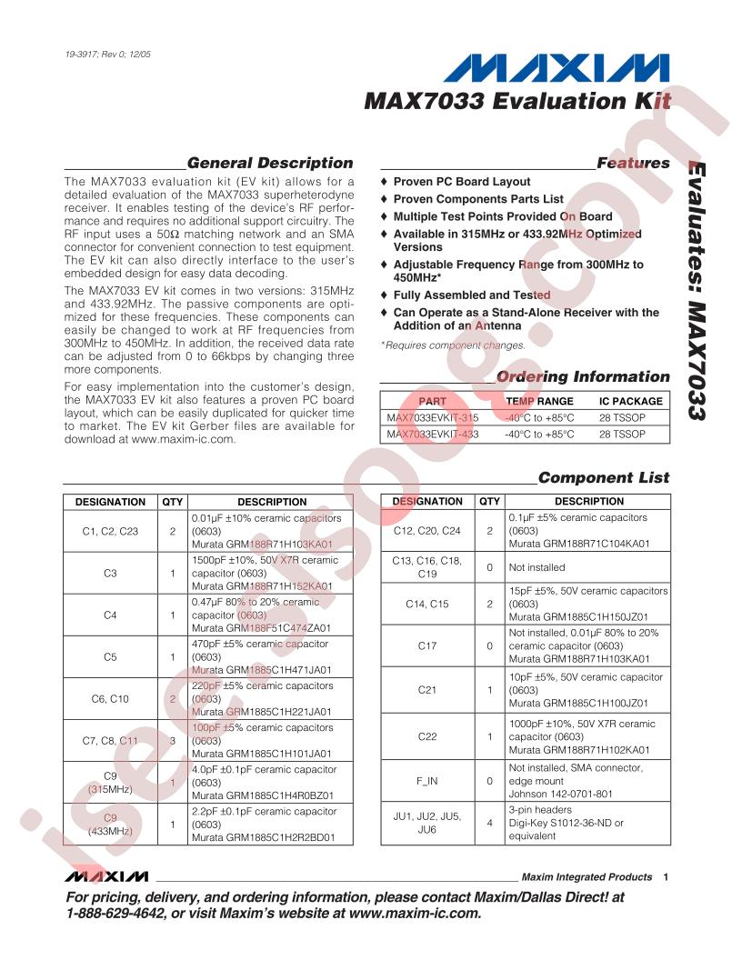 MAX7033 Eval Kit