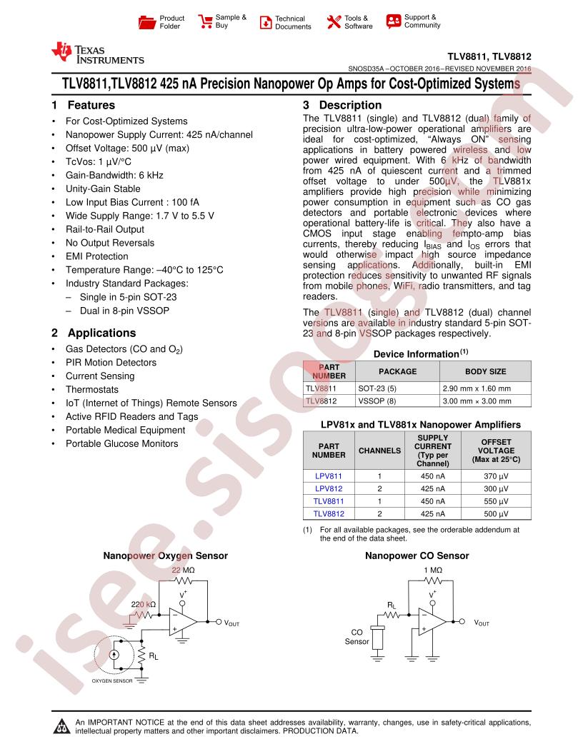 TLV8811, TLV8812 Datasheet