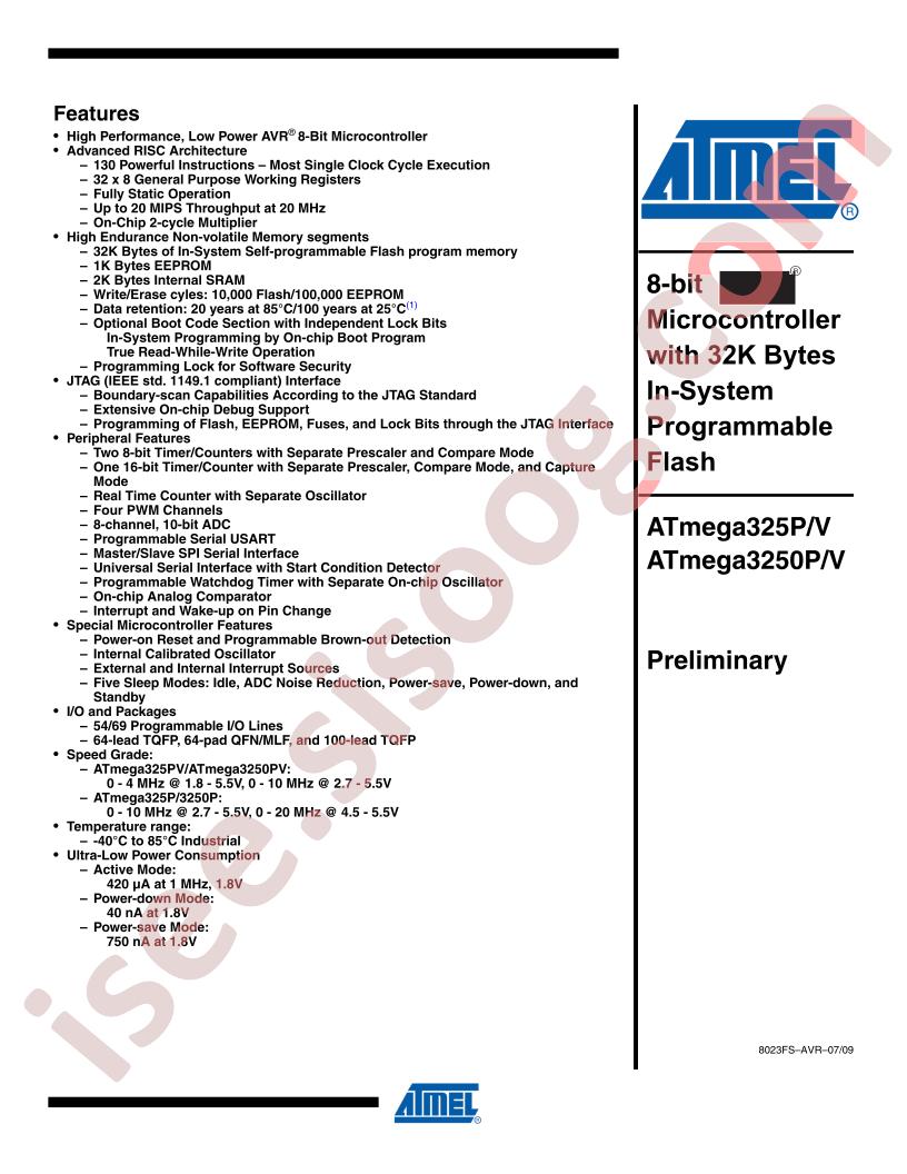 ATMEGA325(0)(P,PV) Summary