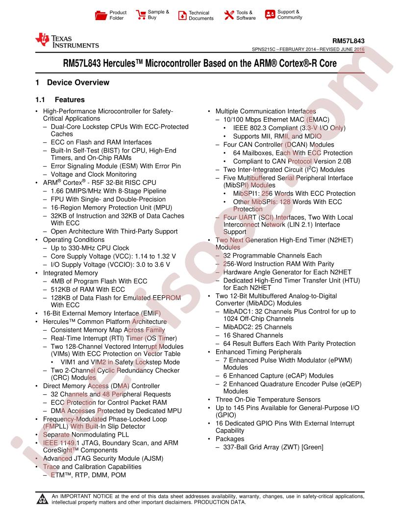 RM57L843 Datasheet