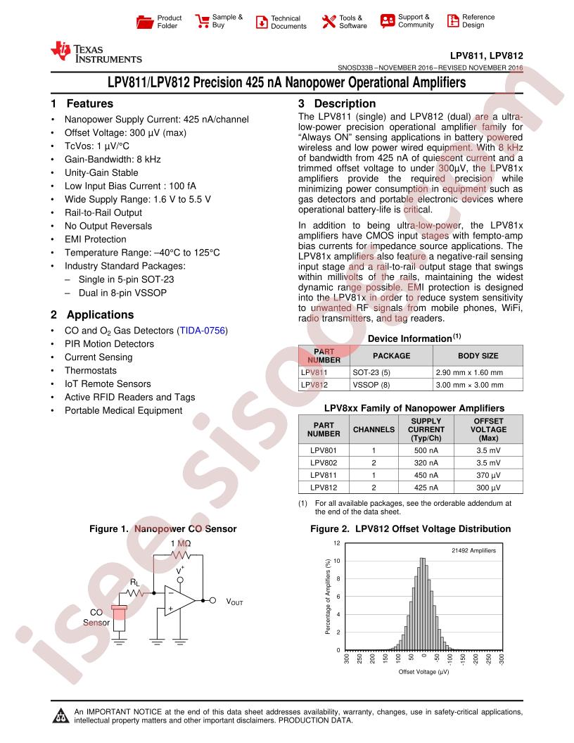 LPV811, LPV812 Datasheet