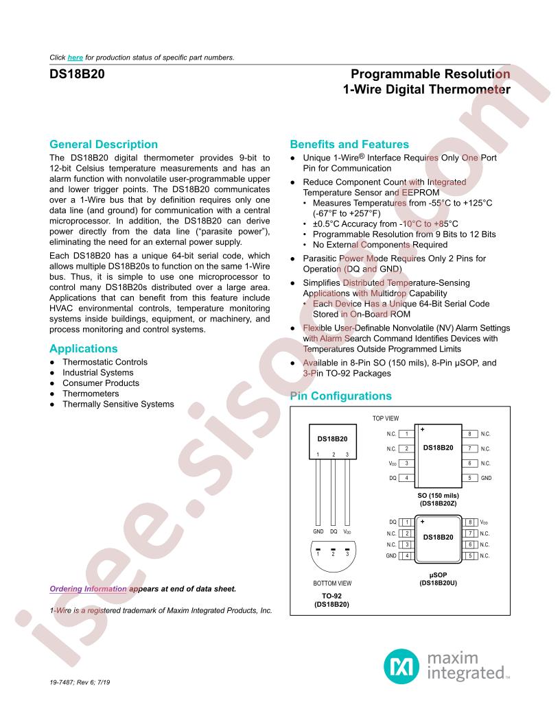 DS18B20 Datasheet