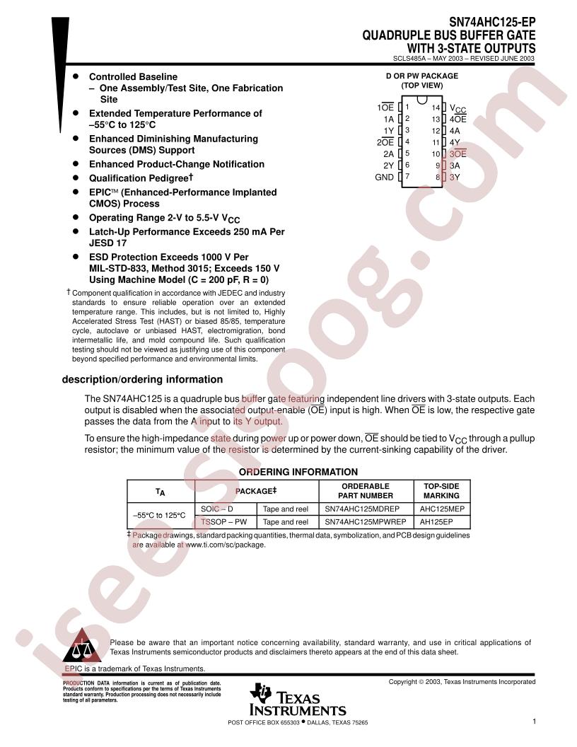 SN74AHC125-EP