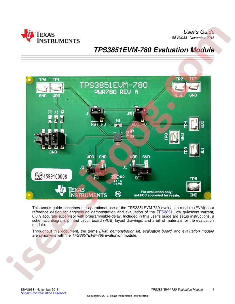 TPS3851EVM-780 User Guide