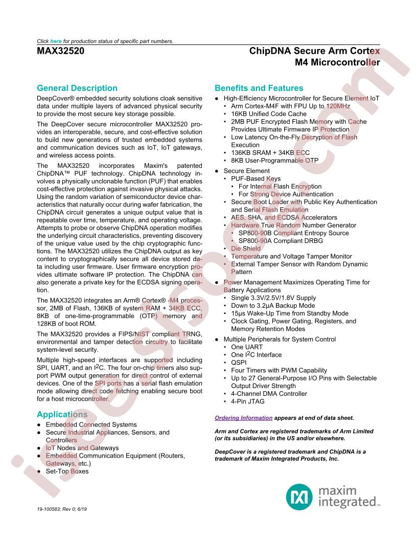 MAX32520 Datasheet