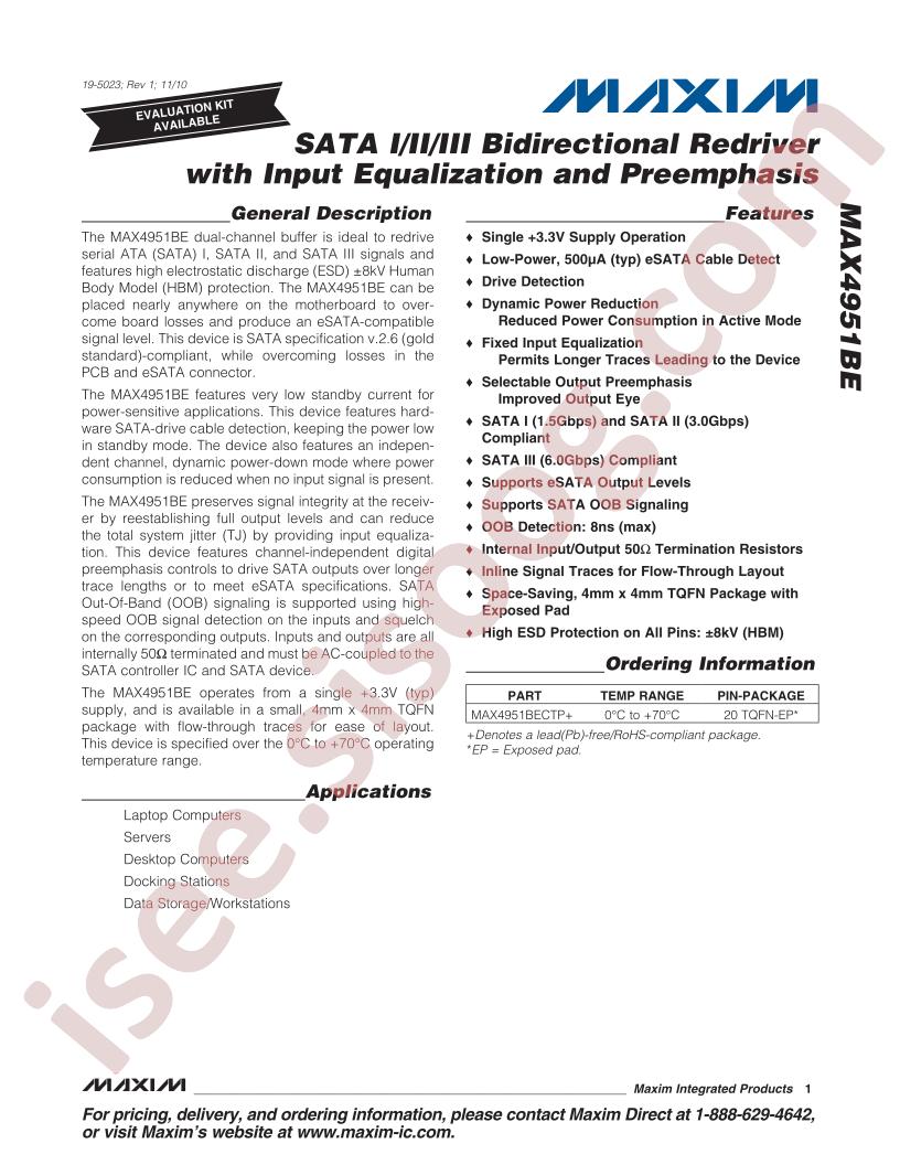 MAX4951BE Datasheet