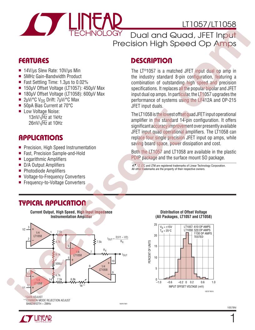 LT1057, LT1058 Datasheet