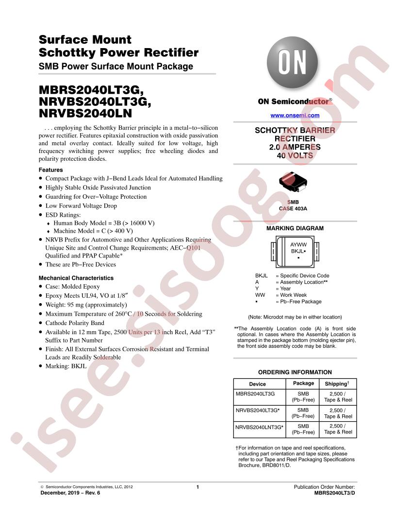 MBRS2040LT3G,NRVBS2040LT3G