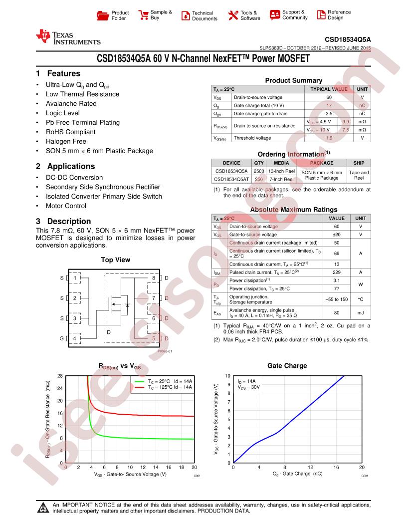 CSD18534Q5A Datasheet