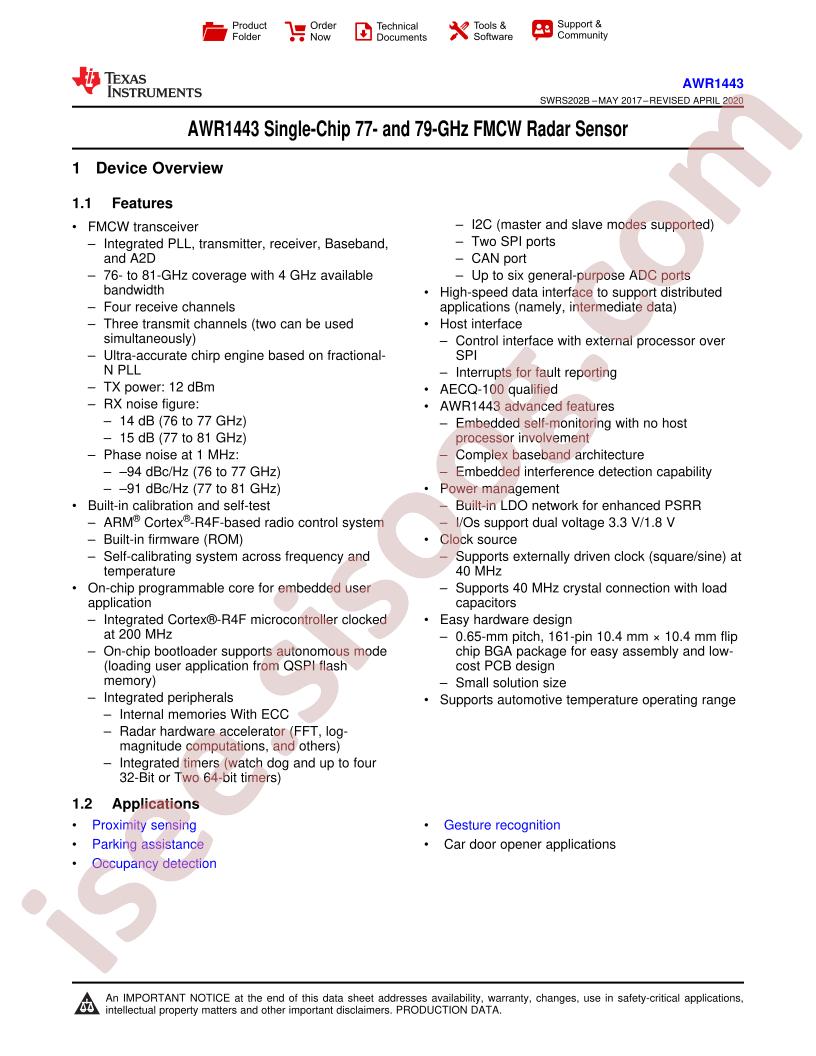AWR1443 Datasheet