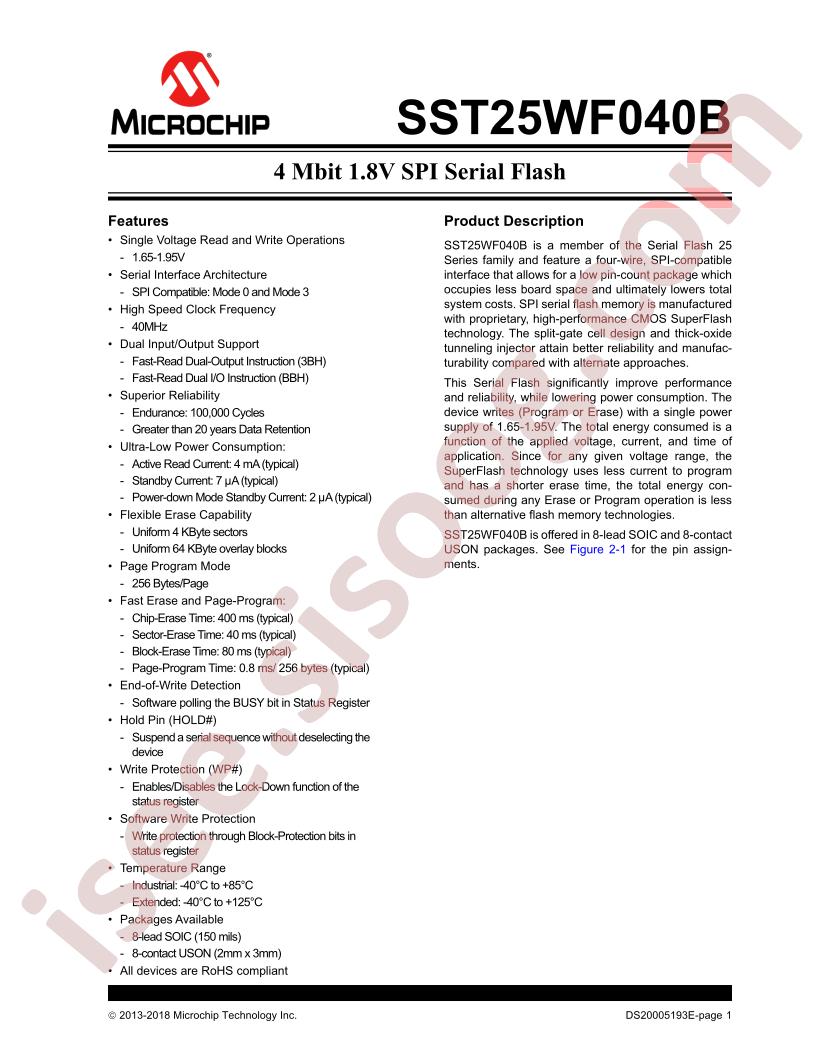 SST25WF040B DataSheet