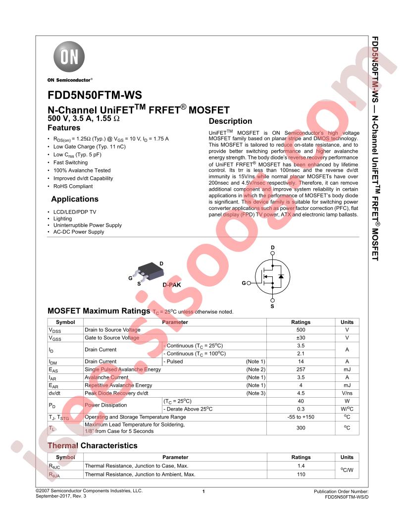 FDD5N50FTM-WS