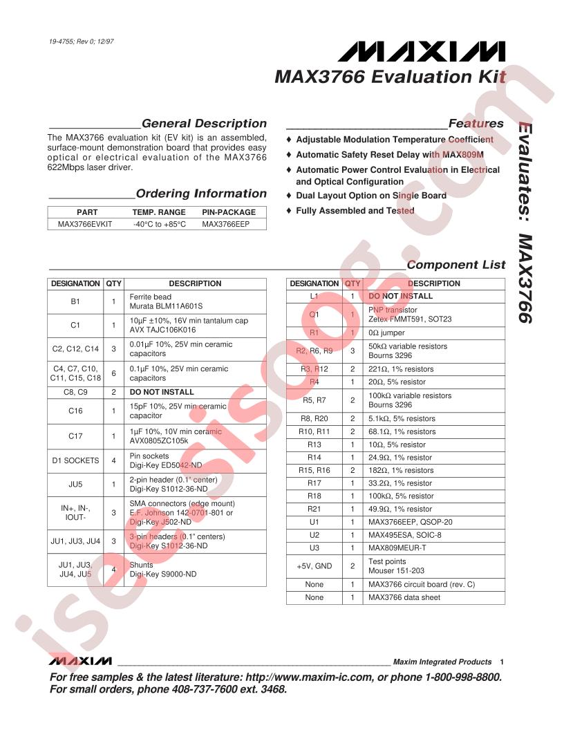 MAX3766 Evaluation Kit