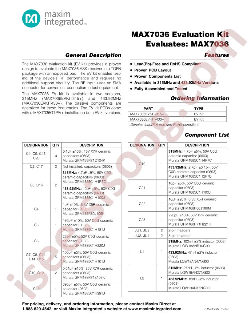 MAX7036 Eval Kit