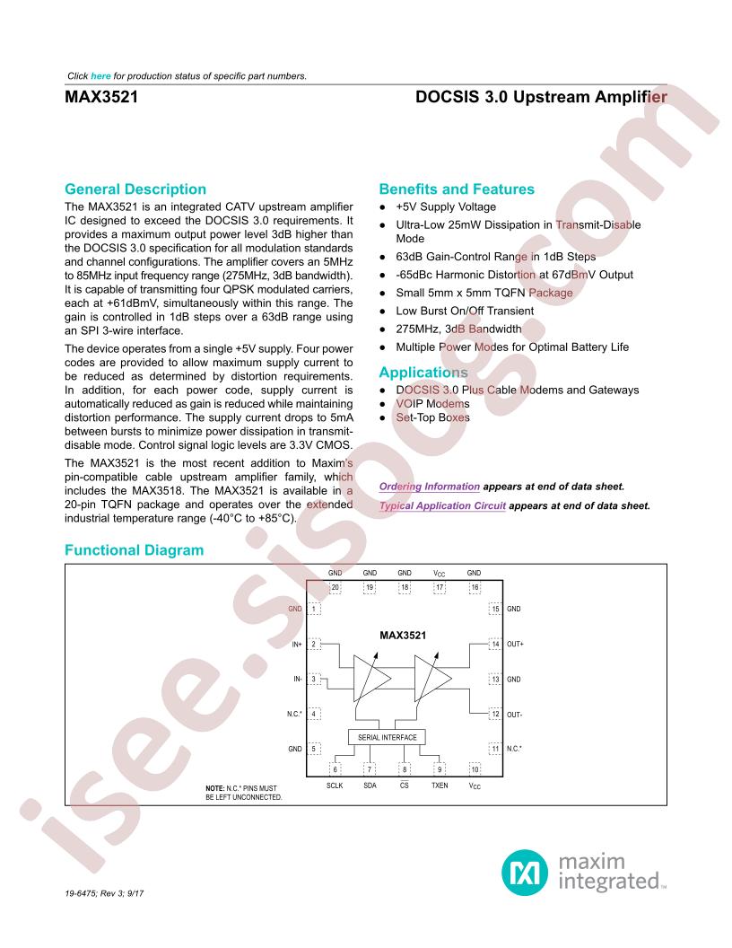 MAX3521 Datasheet