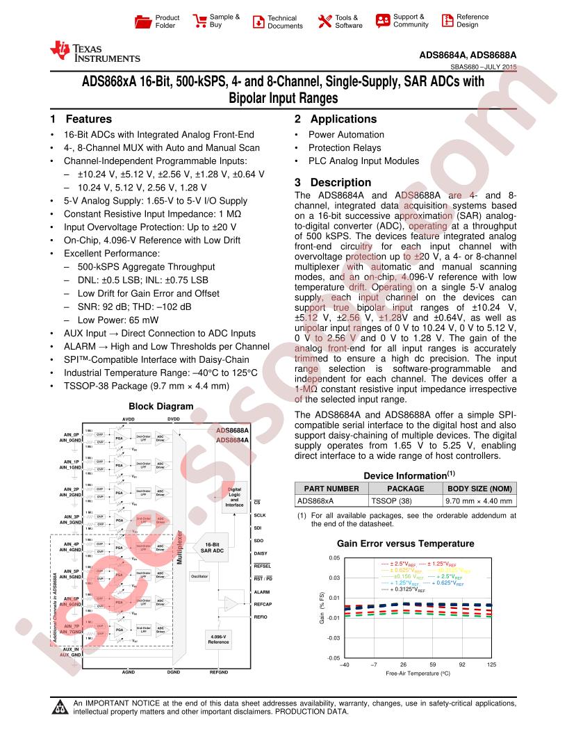 ADS8684A, ADS8688A Datasheete