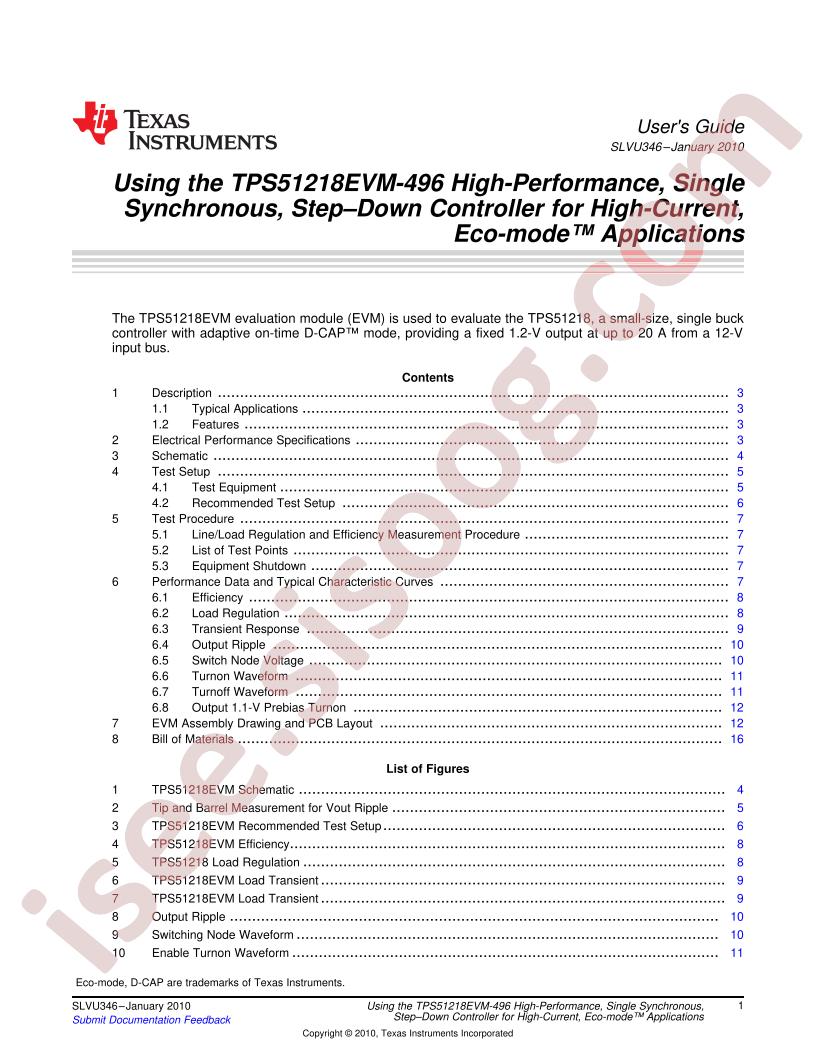 TPS51218EVM-496 User Guide