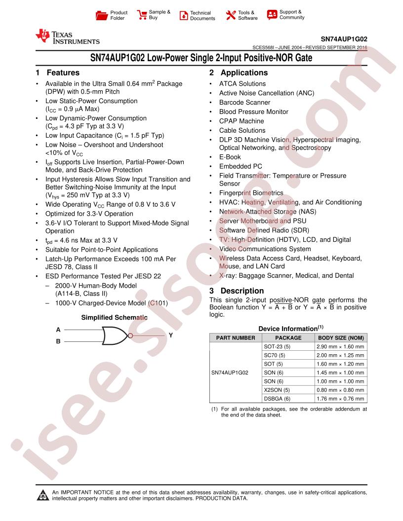 SN74AUP1G02 Datasheet