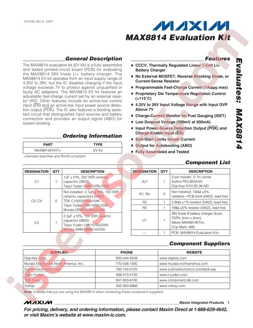 MAX8814 Eval Kit