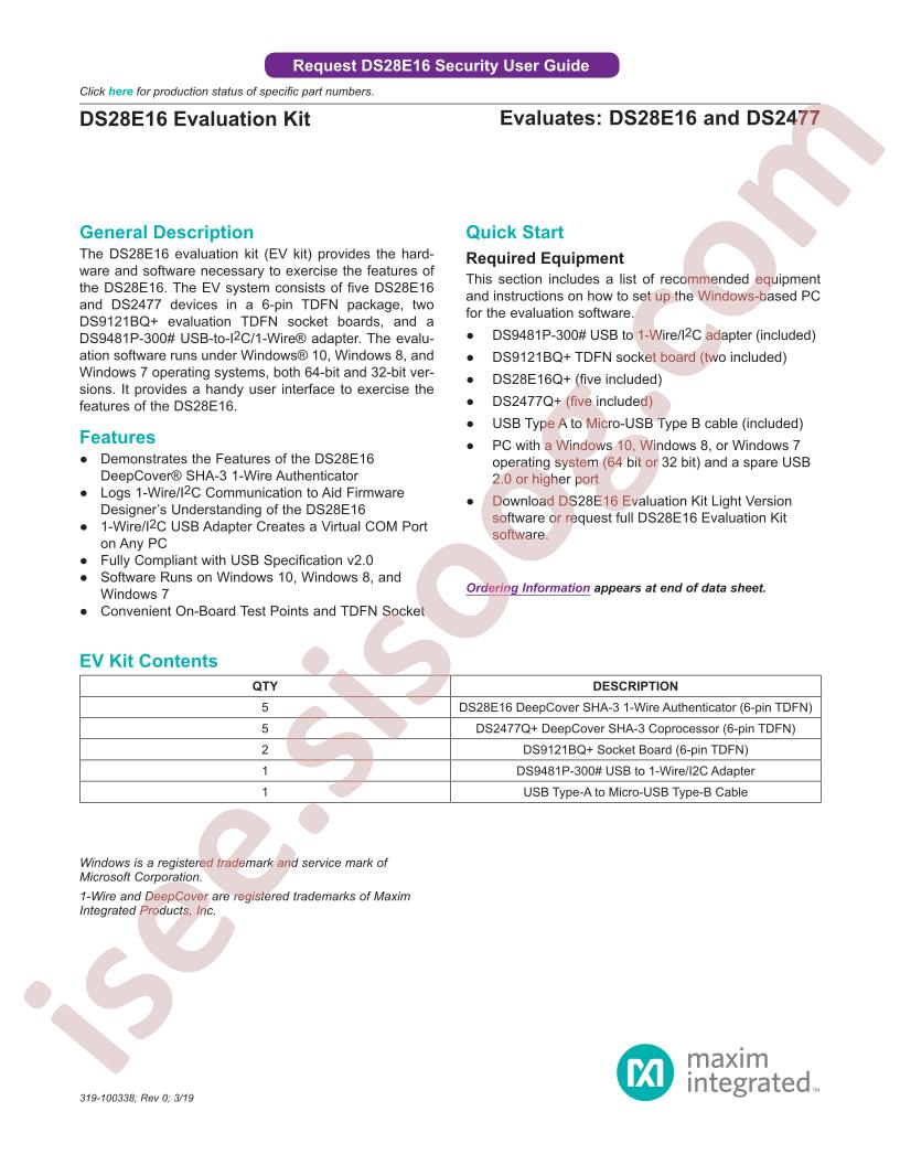 DS28E16 Evaluation Kit