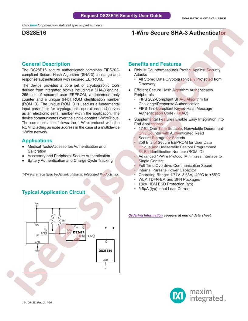 DS28E16 Datasheet