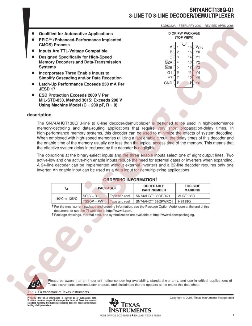 SN74AHCT138Q-Q1