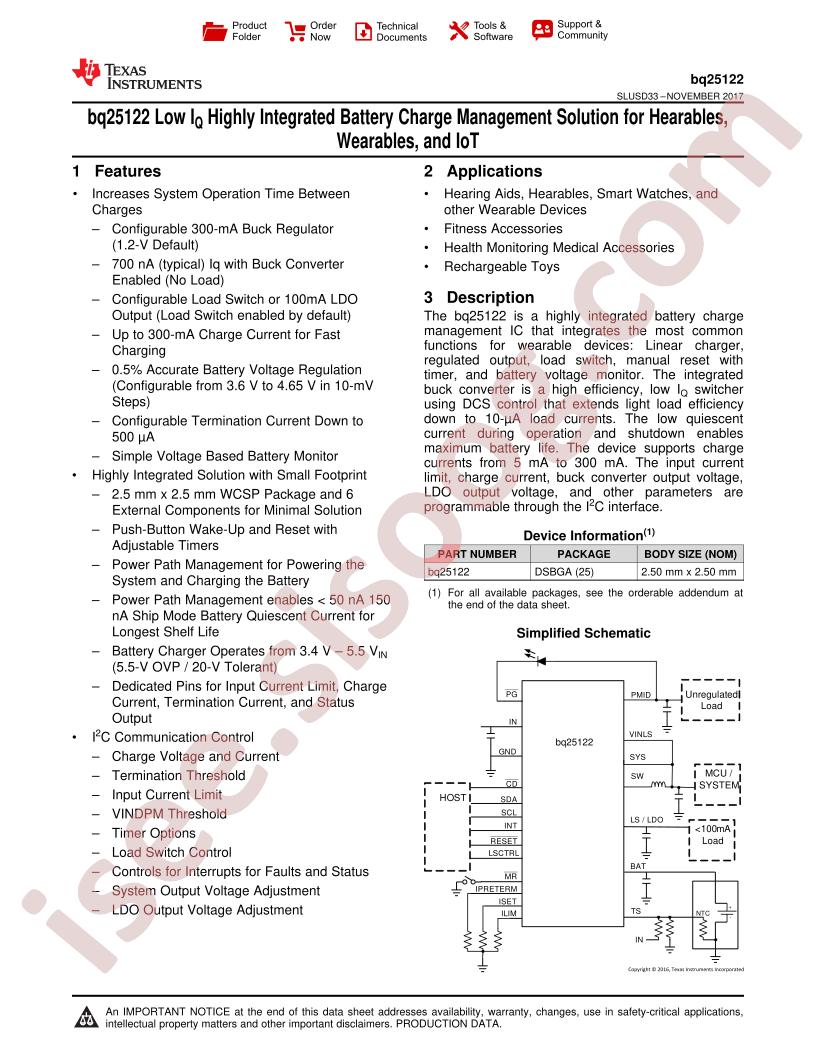 BQ25122 Datasheet