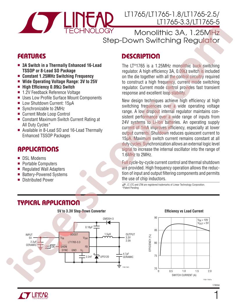 LT1765(-1.8,2.5,3.3,5) Datasheet