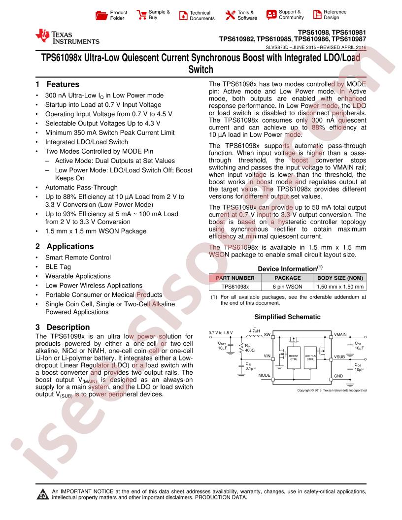 TPS61098(x) Datasheet