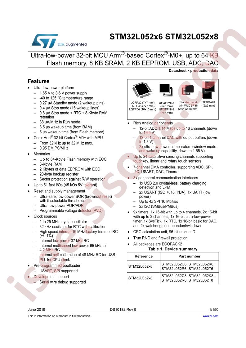 STM32L052x6, STM32L052x8