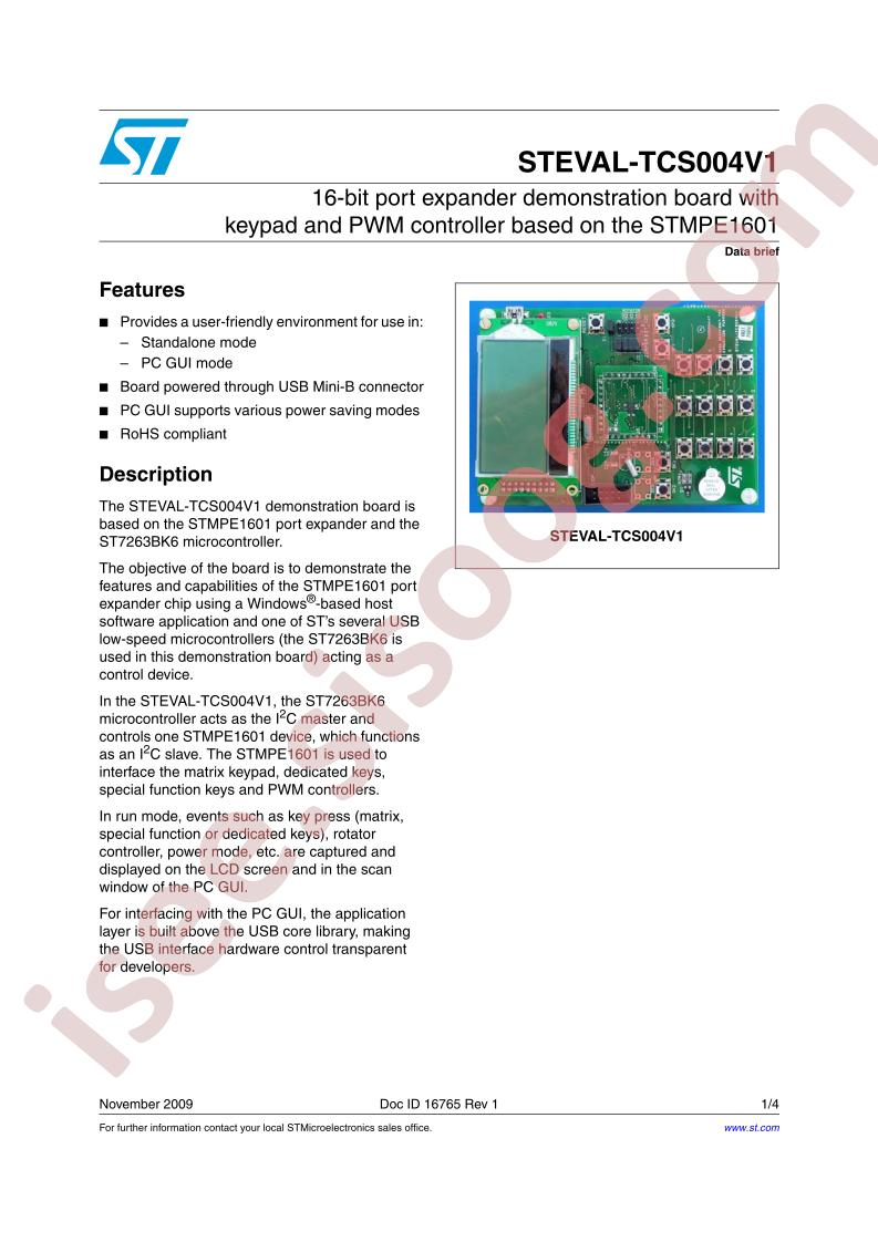 STEVAL-TCS004V1 Data Brief
