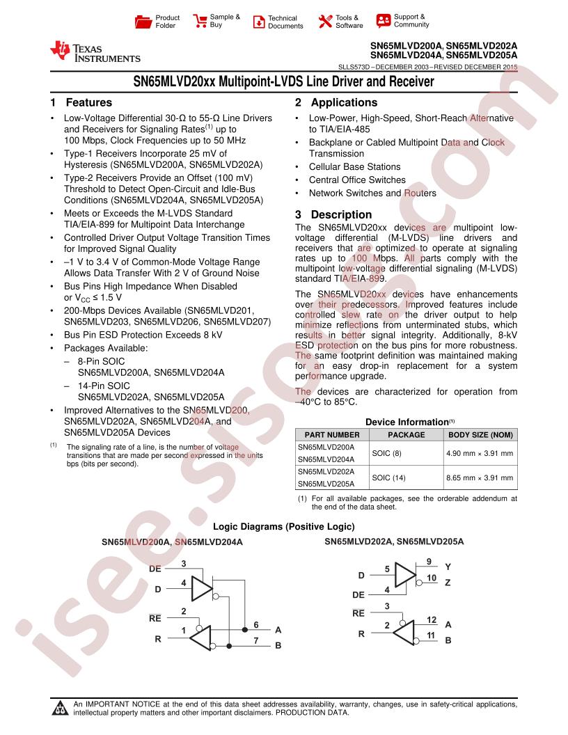 SN65MLVD200A/202A/204A/205A