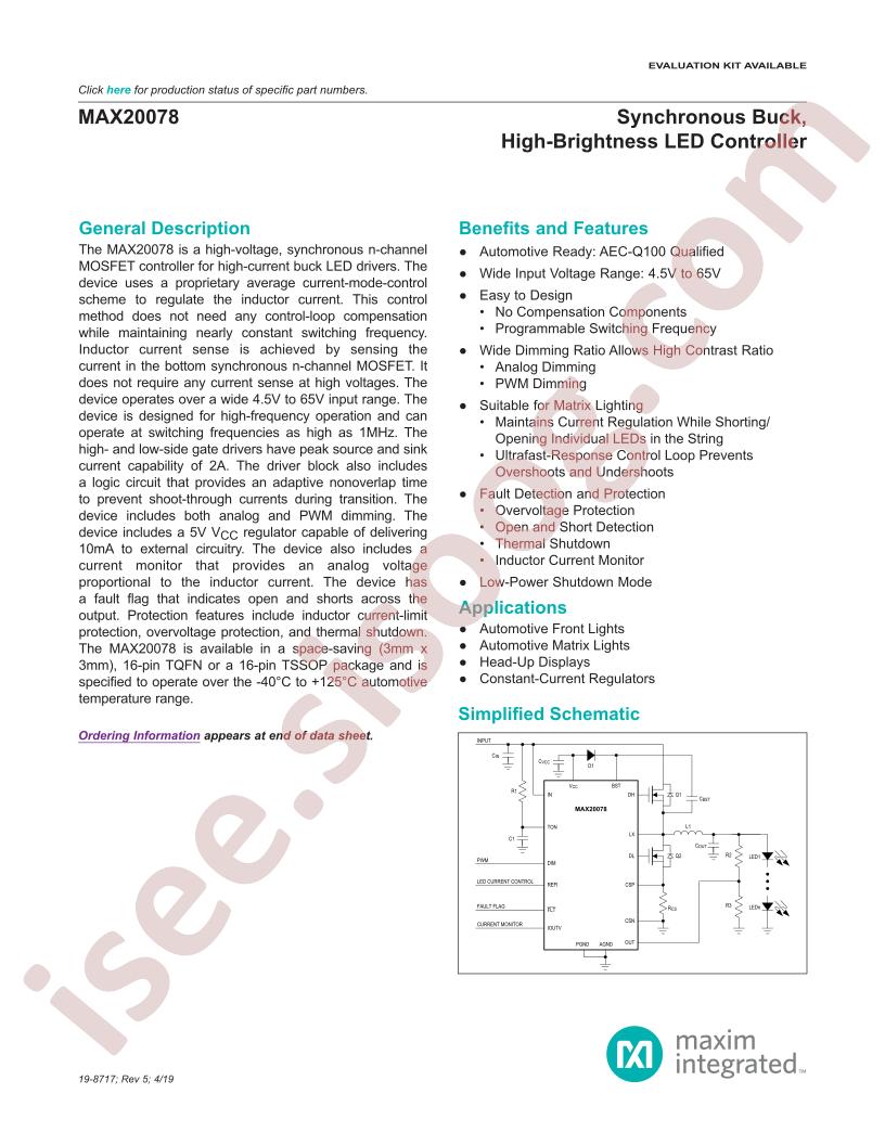 MAX20078 Datasheet