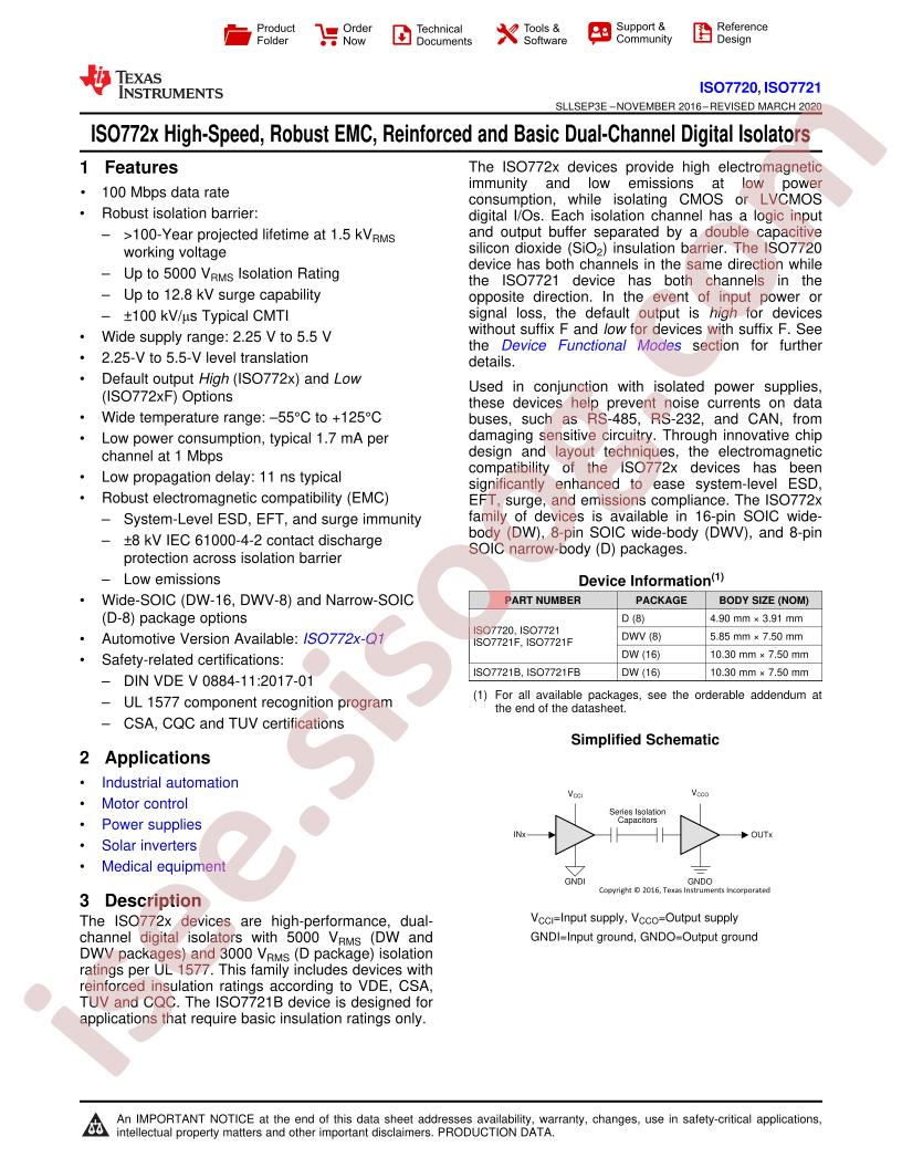 ISO7720(F), ISO7721(F) Datasheet