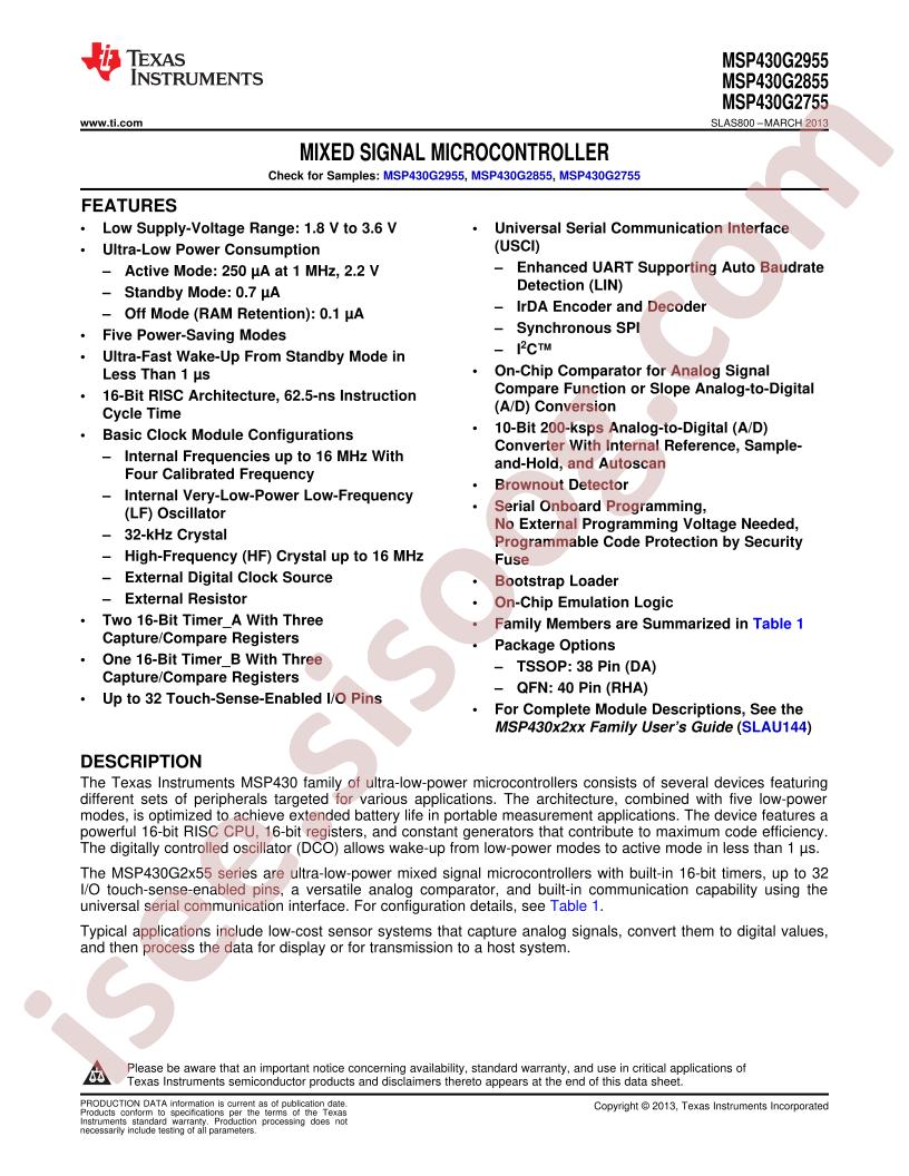 MSP430G2x55 Datasheet