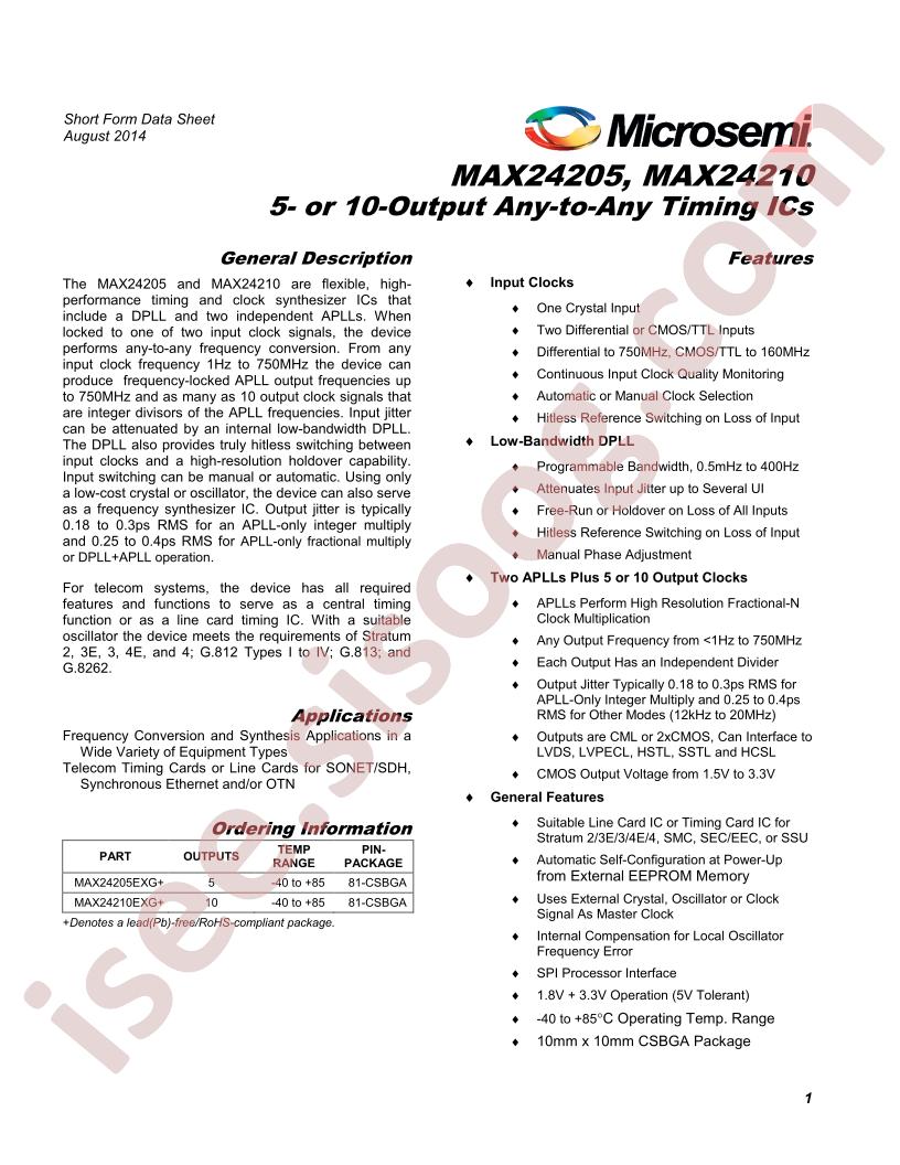 MAX24205/10 Short Form Datasheet
