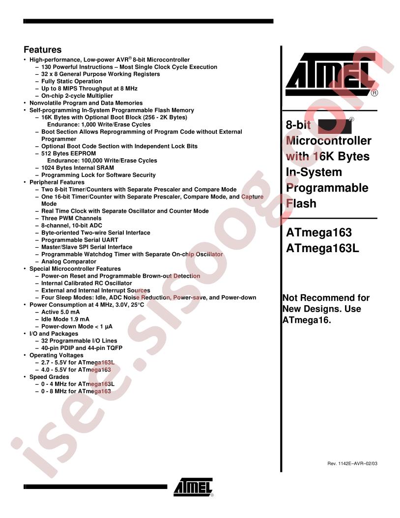 ATMEGA163/L Datasheet