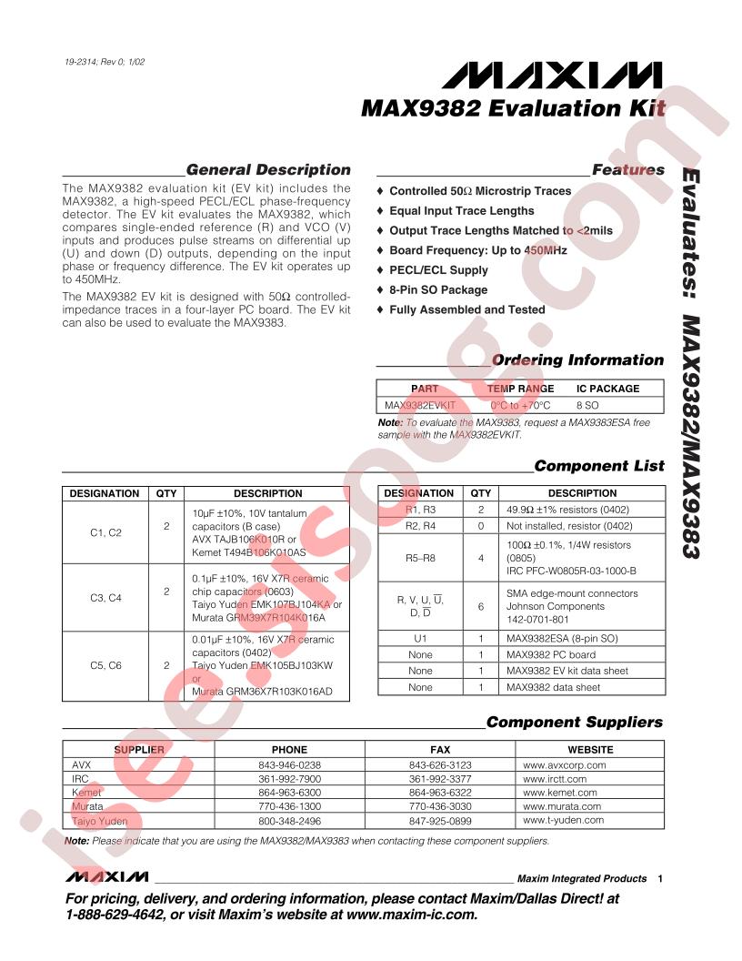 MAX9382 Evaluation Kit