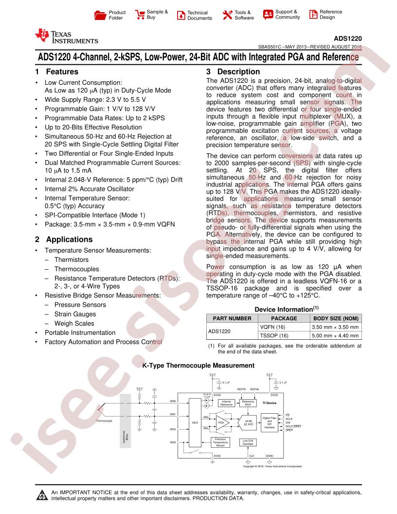 ADS1220 Datasheet