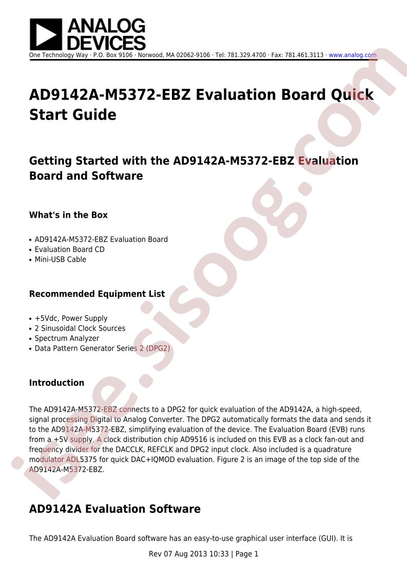 AD9142A-M5372-EBZ Quick Start Guide